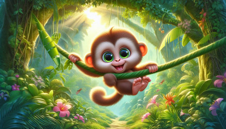 monkey in the jungle - 3d render illustration for children and adults