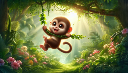 monkey in the jungle - 3d render illustration for children's designの写真素材