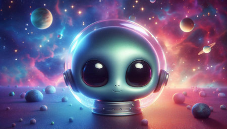 alien in space with planets and stars 3d-illustration.