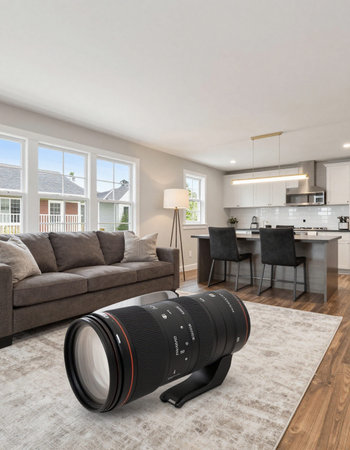 Interior of a new house, wide angle view of living room