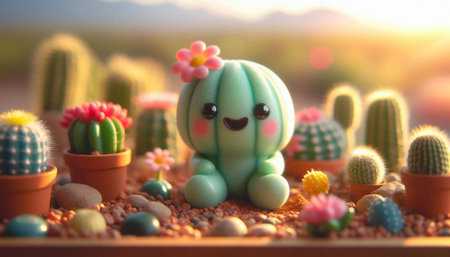 Cactus and succulents in the garden with sunlight background.