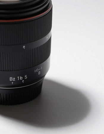 Camera lens on a white background. Focus on the front lens.