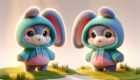 Easter bunny on a green meadow, 3d illustration.