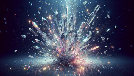 3d illustration of crystal explosion on dark background. 3d rendering