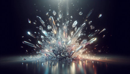 3d render of crystal explosion on black background. Crystal explosion.