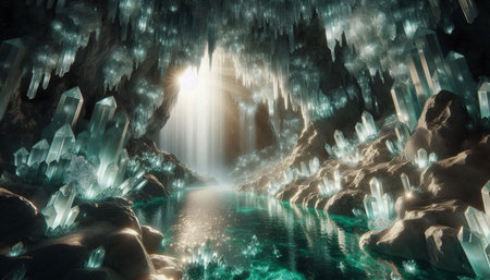 Fantasy alien planet. Mountain and water. 3D illustration.の写真素材