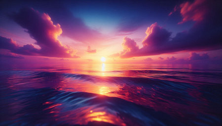 Beautiful seascape. Colorful sunset over the sea.