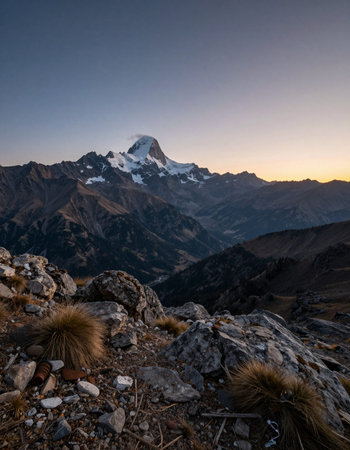 Matterhorn peak at sunrise in Himalayas, Nepal.