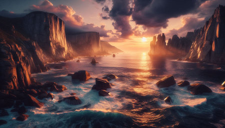 Mountain and sea. 3D illustration.の写真素材