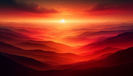 Mountain landscape. Sunrise over the mountains. 3D illustration.
