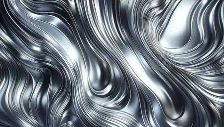 Silver metallic wavy background. 3d render, 3d illustration.の写真素材