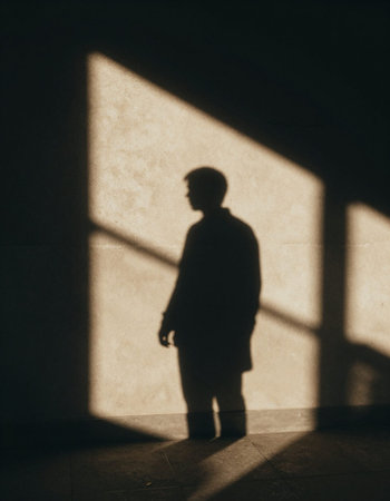 Silhouette of a man in front of a wall with shadow