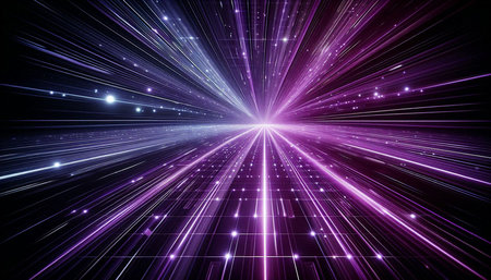 3d rendering of abstract technology background with glowing lines and particles.