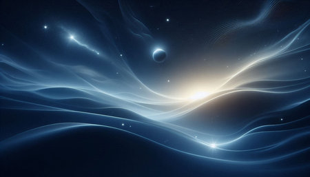abstract background with blue waves and glowing stars, computer generated images