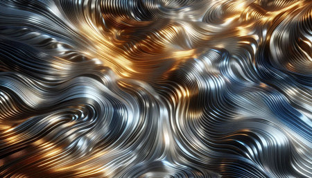 Abstract metallic background with waves. 3d rendering, 3d illustration.の写真素材