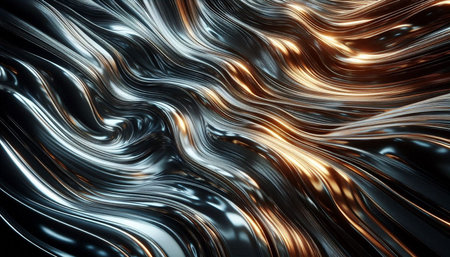 Metallic abstract wavy liquid background. 3d render digital illustration