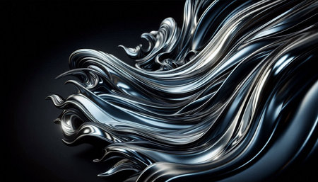 Metallic abstract wavy liquid background. 3d rendering, 3d illustration.