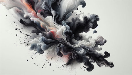 abstract background with black, white and red ink splashes in water