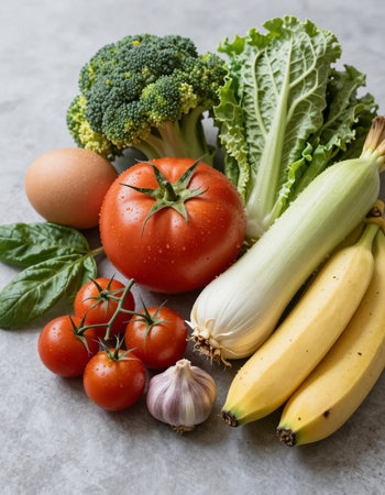 Healthy food background. Variety of fresh organic vegetables and fruits.