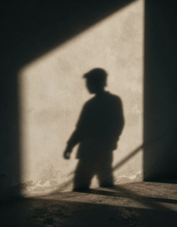 Shadow of a man in front of a wall with light from the window