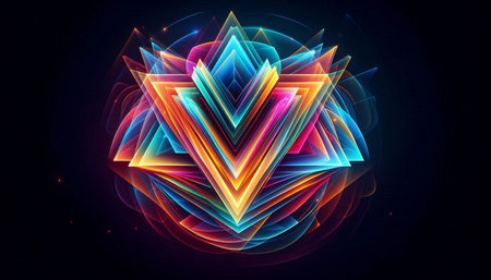 Abstract background with glowing neon triangles. Vector illustration. Eps 10.の写真素材