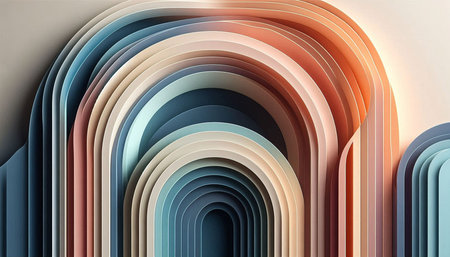 3d render of abstract background with colorful curved paper layers. Minimalistic design