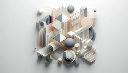 Abstract 3d rendering of geometric shapes, cubes and lines. Futuristic background design.