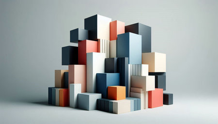 3d rendering of abstract geometric shape made of cubes in gray background