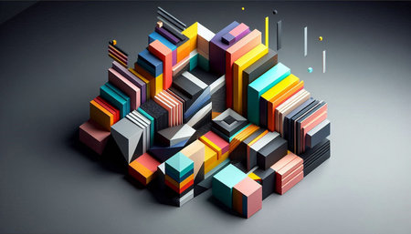 Abstract 3d illustration of colorful geometric shape made of cubes and linesの写真素材