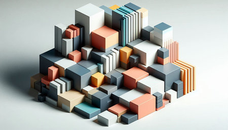 3d illustration of abstract geometric composition made of cubes and rectangles