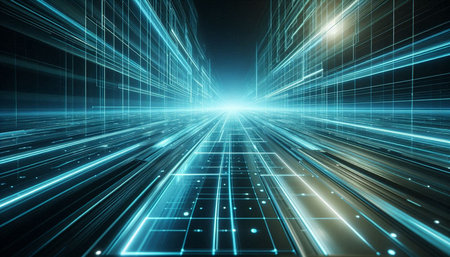 Futuristic technology city with glowing lines, 3d rendering background