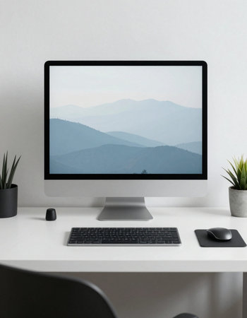 Workplace with computer on desk in modern office, clipping path included