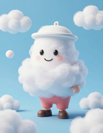 Cute white cloud with hat on blue background. 3d illustrationの写真素材