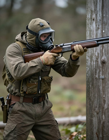 Member of Red Star military history club wears historical German uniform during historical...