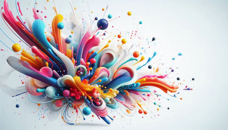 Abstract colorful paint splashes on white background. 3d illustration.の写真素材