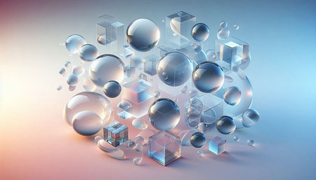 Abstract 3d rendering of spheres and cubes. Futuristic background.