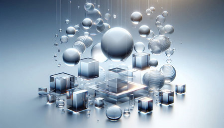 3d render, abstract background with cubes and spheres. 3d illustration