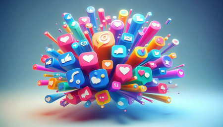 Social media and networking concept. Colorful 3d rendering illustration.