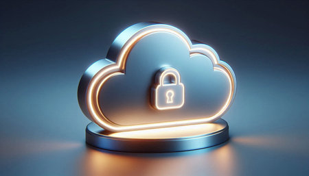 Cloud computing security concept. 3D rendered Illustration. Isolated on blue background.