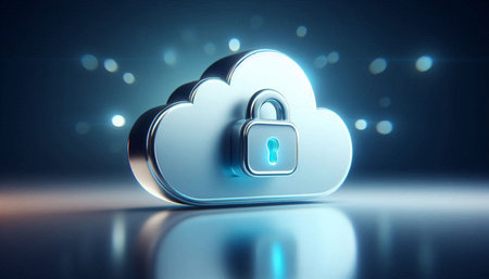 Cloud computing security concept. 3D rendered illustration over blue background.