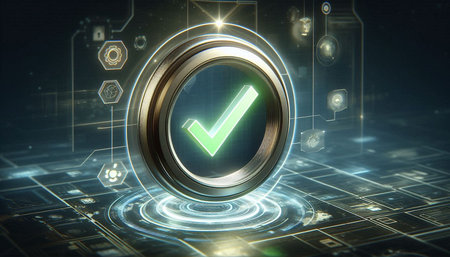 View of a Check mark button on a futuristic interface - 3d rendering