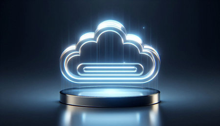 3d rendering of a blue neon cloud on a dark blue background