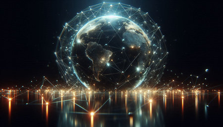 Global network connection over the world 3D rendering elements for your design