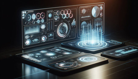 Futuristic user interface with HUD elements. 3D Rendering