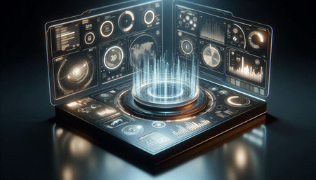 Futuristic virtual graphic touch user interface. 3D rendering.