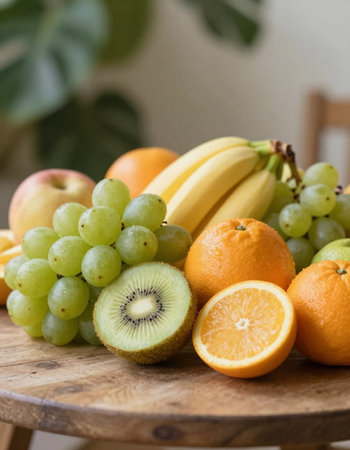 Fresh fruits on a wooden table. Selective focus. nature.