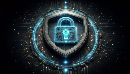 Cyber security concept with closed padlock on circuit board 3D rendering