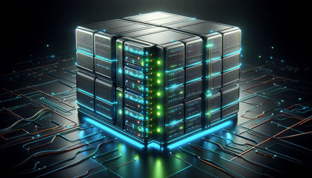 Server racks in data center. Technology concept. 3D rendering.