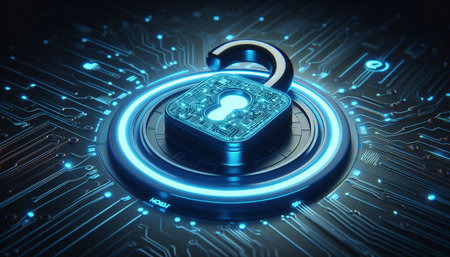 Cyber security concept with padlock on circuit board 3D rendering