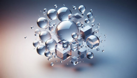 3d illustration of abstract background with cubes and bubbles. 3d rendering